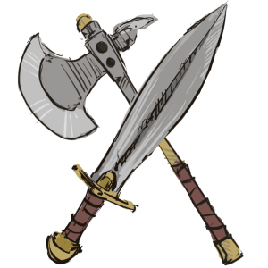 Illustration of a sword and an axe